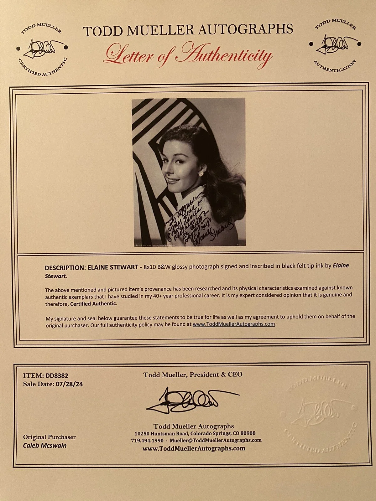 Elaine Stewart — Elaine Stewart Signed Autographed Photo With COA Sailor Beware Brigadoon, изображение 3