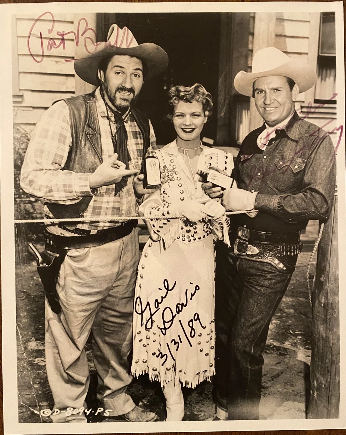 Gene Autry, Pat Buttram, Gail Davis — Gene Autry Show Cast Signed Photo Gail Davis Pat Buttram Gene Autry All 3 RARE