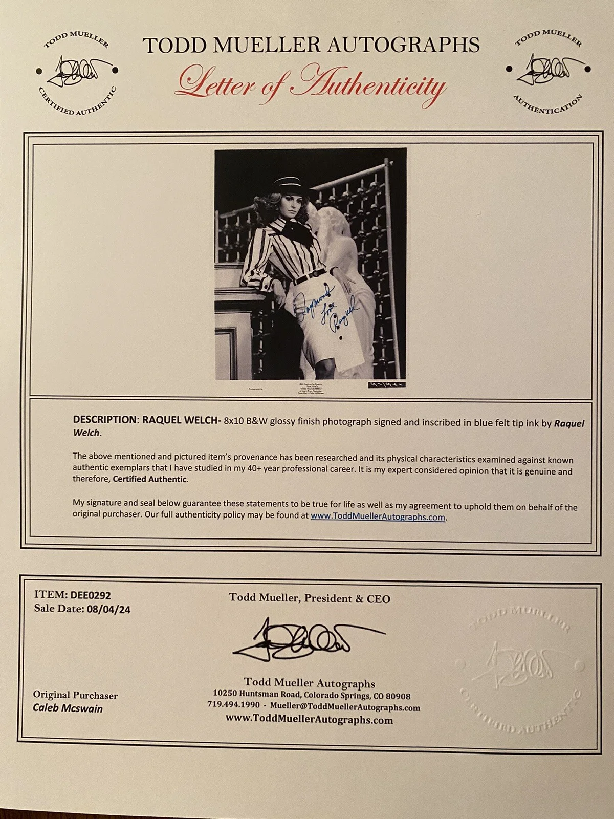 Raquel Welch — Raquel Welch Signed Autographed Photo With COA One Million Years BC Bandolero, image 3