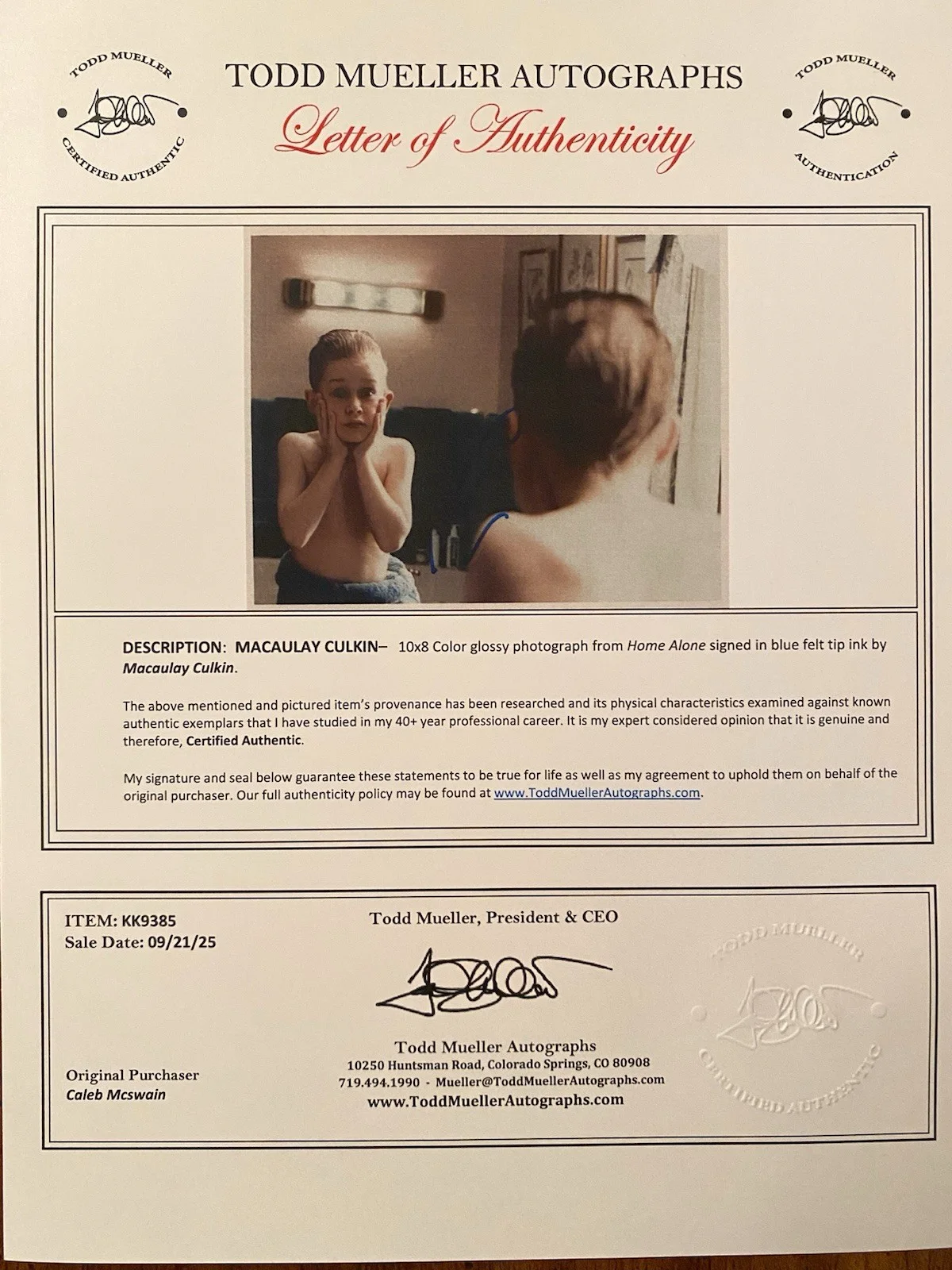 Macaulay Culkin — Macaulay Culkin Signed Autographed Photo With COA Home Alone Uncle Buck My Girl, изображение 4