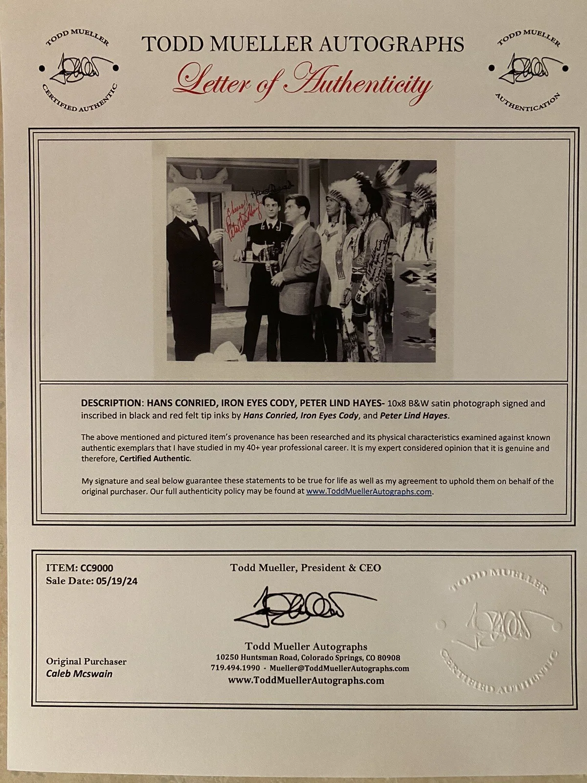 Hans Conried, Peter Lind Hayes, Iron Eyes Cody — Hans Conried Peter Lind Hayes Iron Eyes Cody Cast Signed Photo With COA LOA RARE, изображение 5