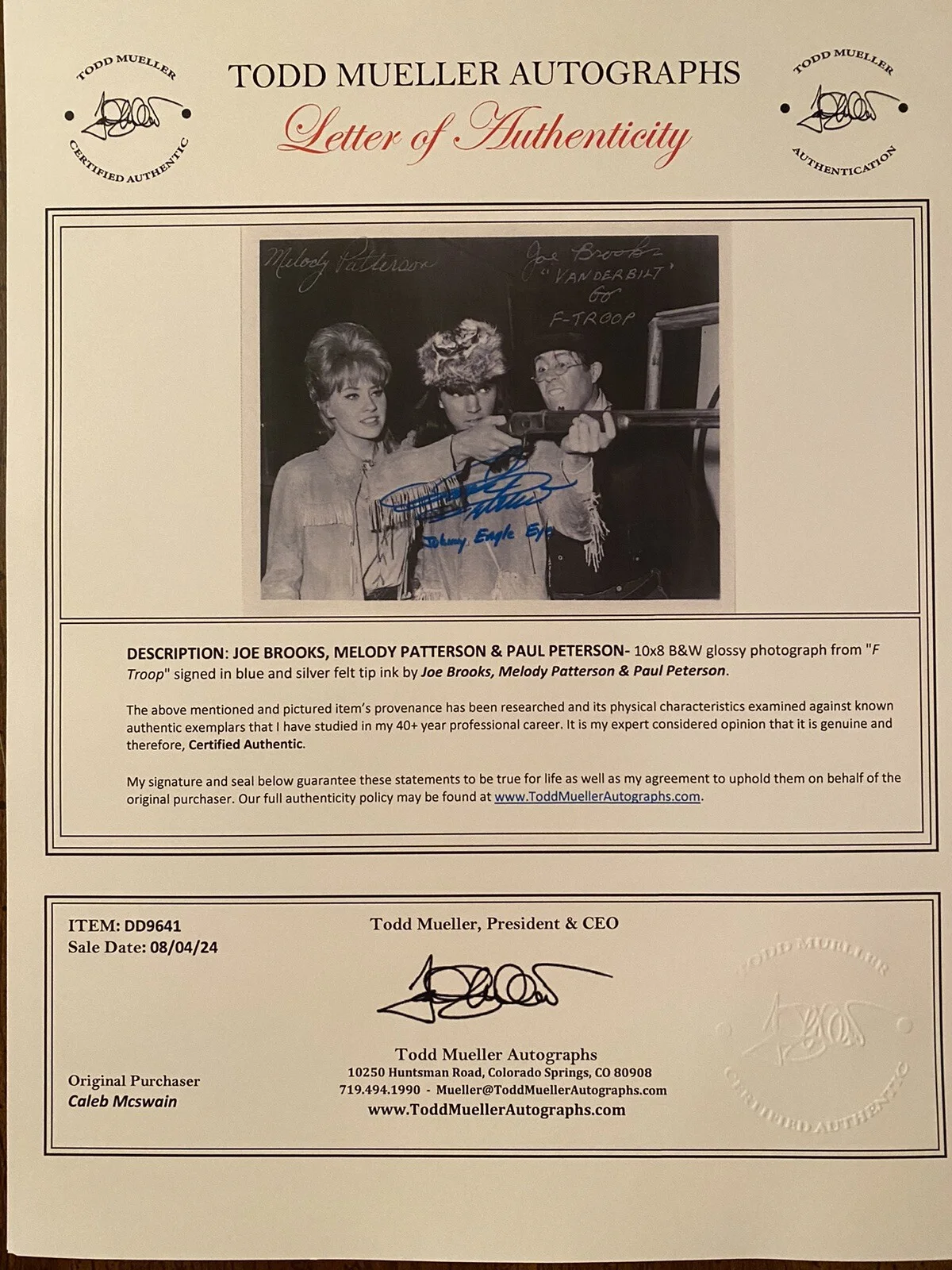 Melody Patterson, Joe Brooks, Paul Peterson — F Troop Cast Signed Photo With COA Melody Patterson Joe Brooks Paul Peterson, image 5