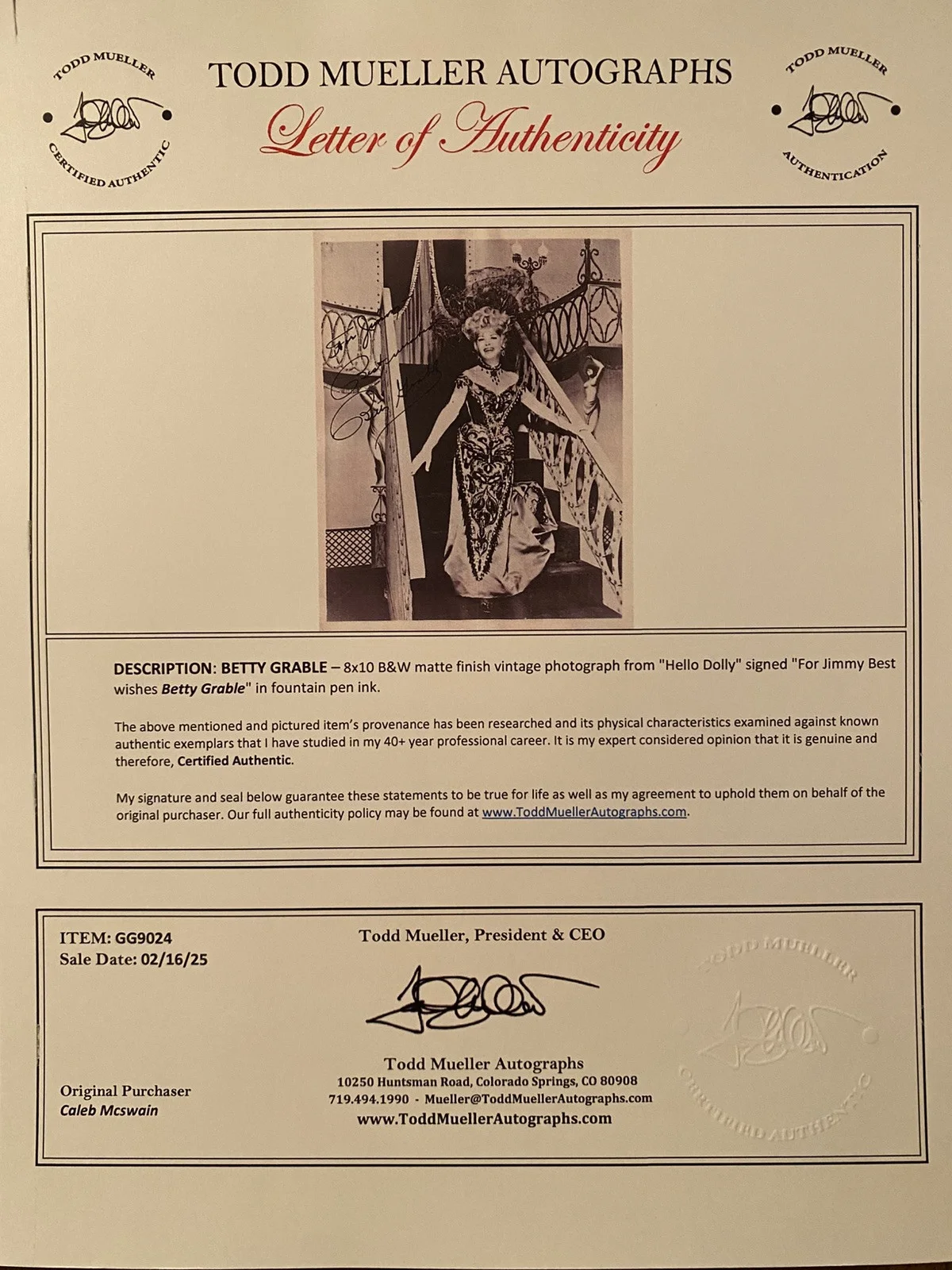 Betty Grable — Betty Grable Signed Autographed Photo With COA Hello Dolly Mother Wore Tights, image 5