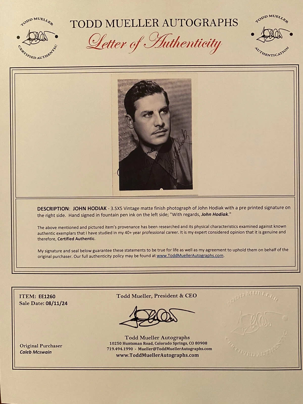 John Hodiak — John Hodiak Signed Autographed Photo w/ COA Lifeboat The Harvey Girls I Dood It, изображение 3