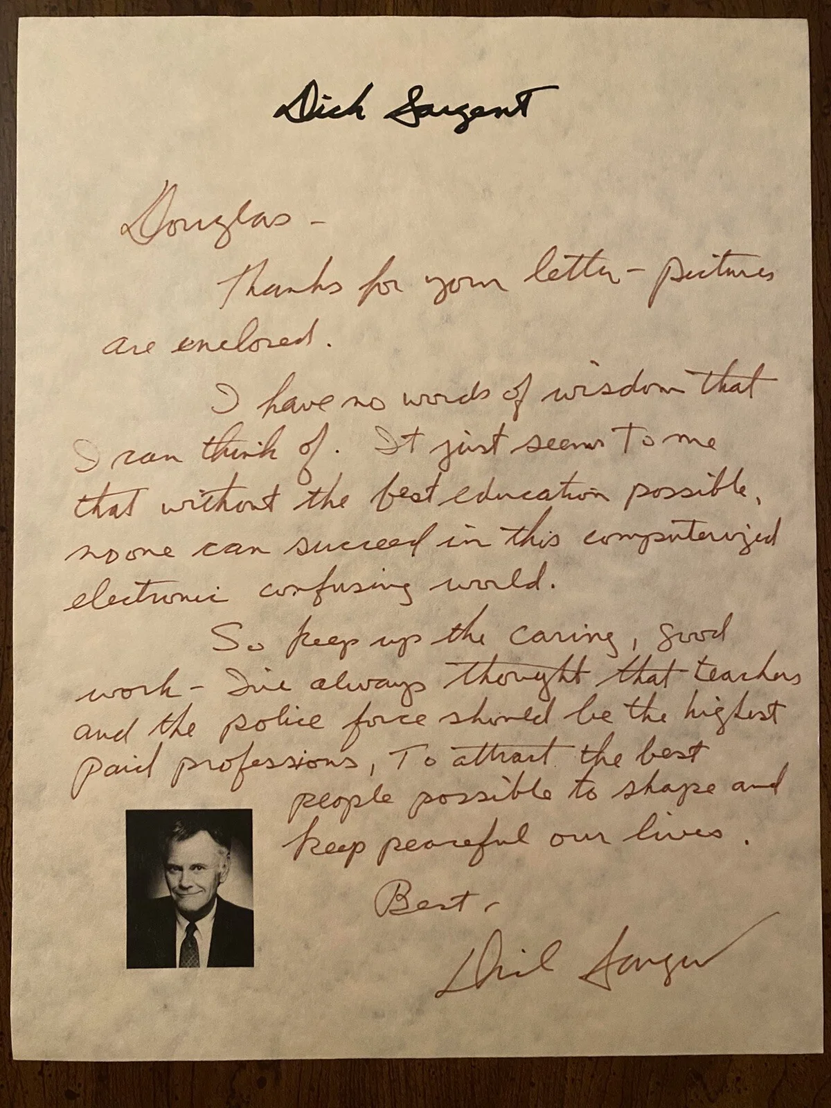 Dick Sargent — Dick Sargent Signed Autographed Letter Education Bewitched Ghost And Mr Chicken