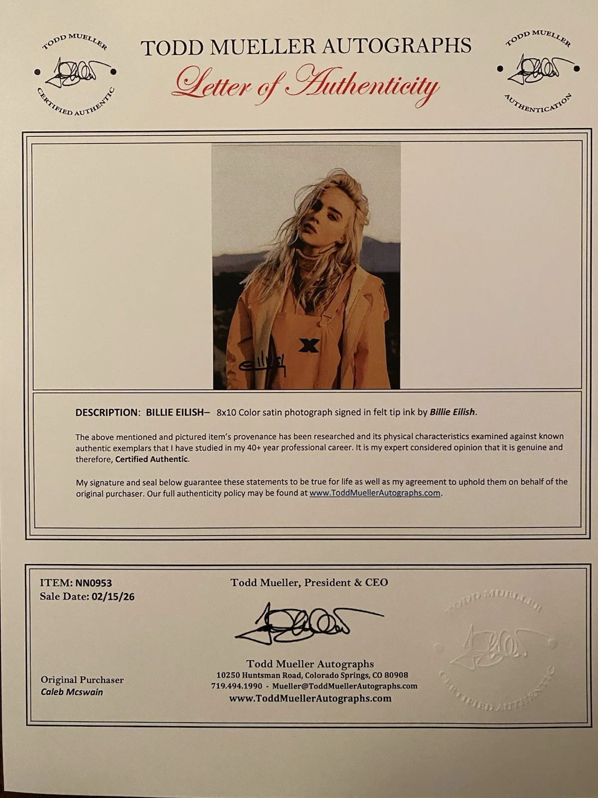 Billie Eilish Signed Autographed Photo With COA Singer Ocean Eyes Etc, изображение 4