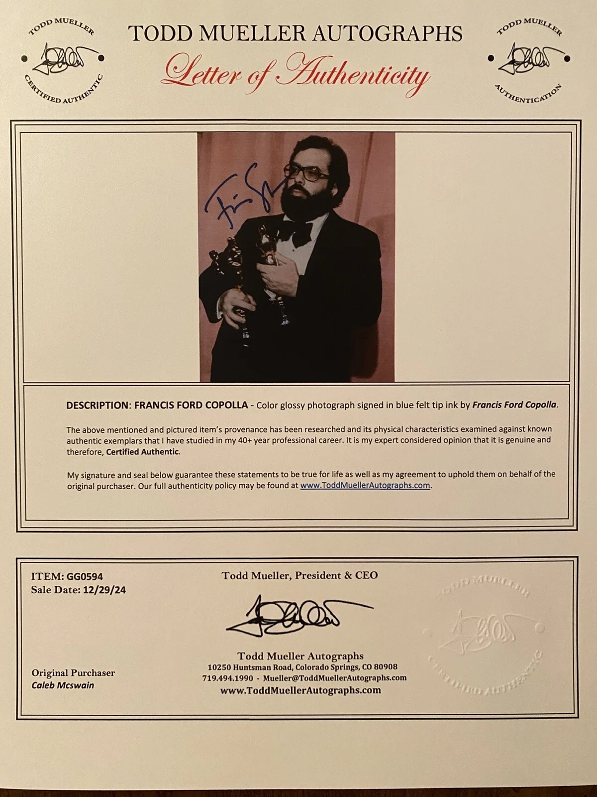 Francis Ford Coppola — Francis Ford Coppola Signed Autographed Photo w COA The Godfather Apocalypse Now, изображение 3