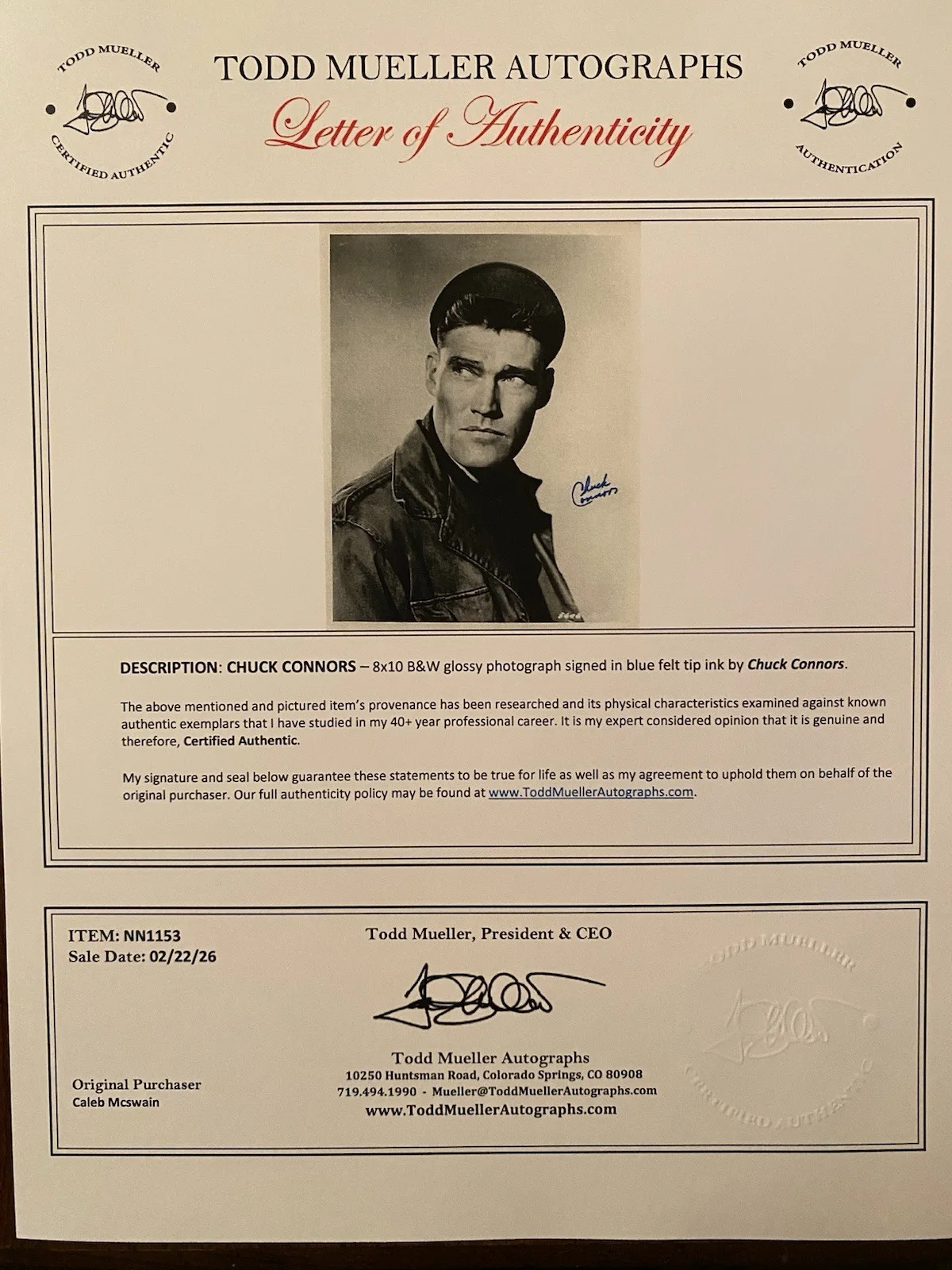 Chuck Connors — Chuck Connors Signed Autographed Photo With COA Designing Woman Soylent Green, изображение 4