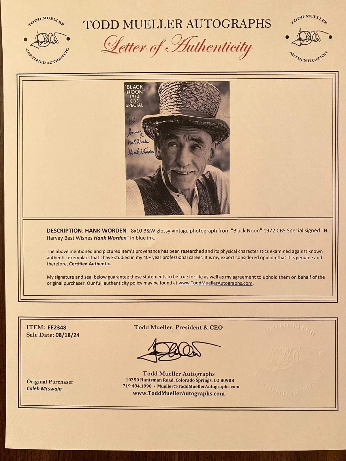 Hank Worden — Hank Worden Signed Autographed Photo With COA True Grit McClintock The Searchers, image 4