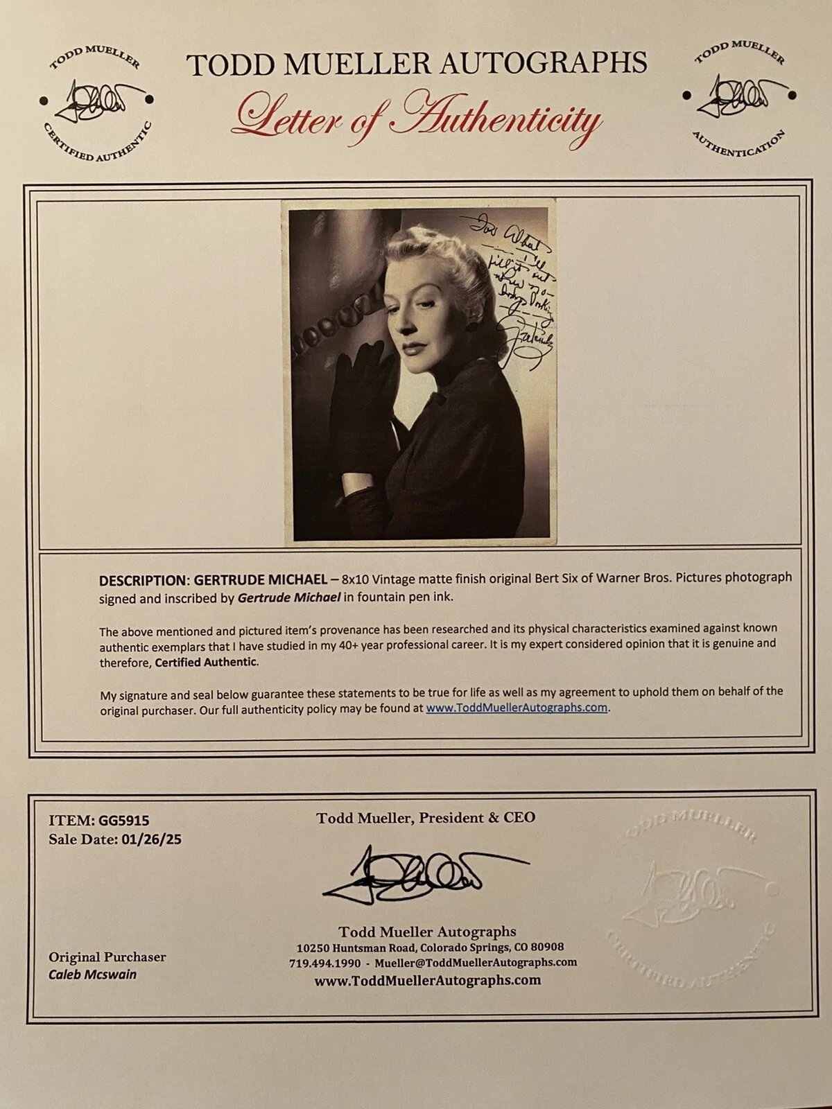 Gertrude Michael — Gertrude Michael Signed Autographed Photo With COA Caged Flamingo Road RARE, изображение 4