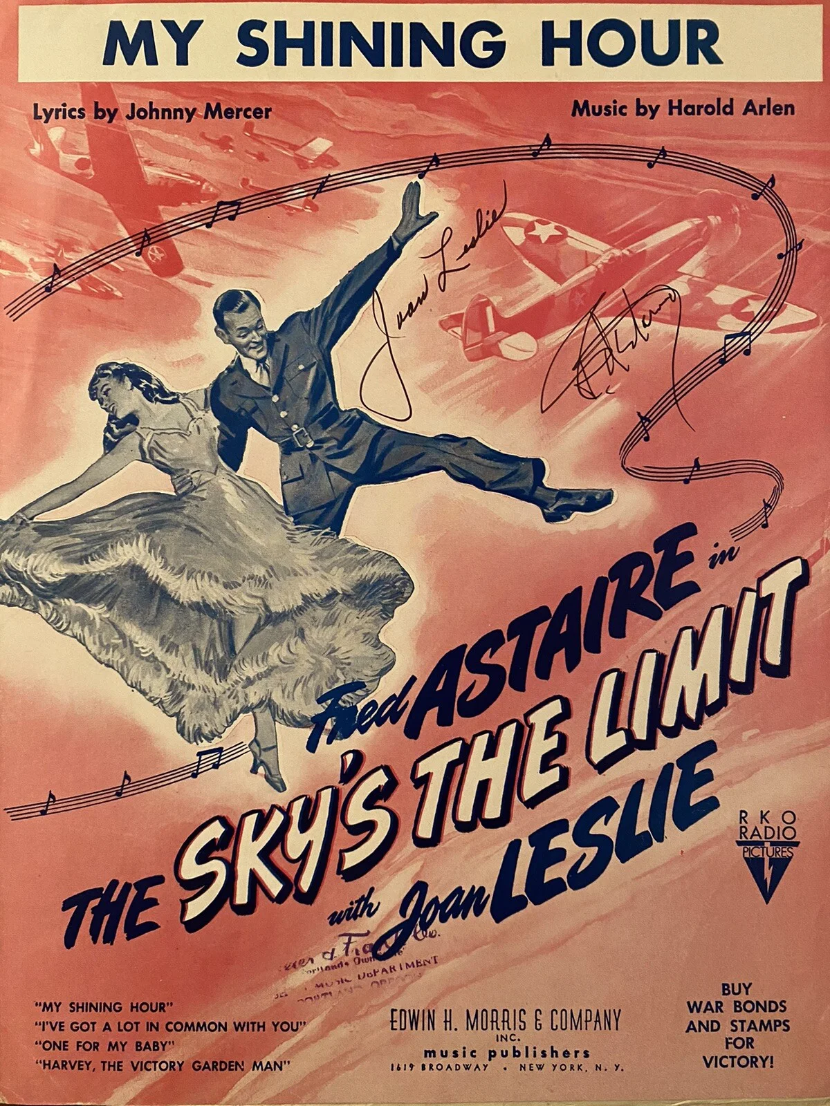 Fred Astaire, Joan Leslie — Fred Astaire Joan Leslie Signed Autograph Sheet Music The Sky’s The Limit w/ COA