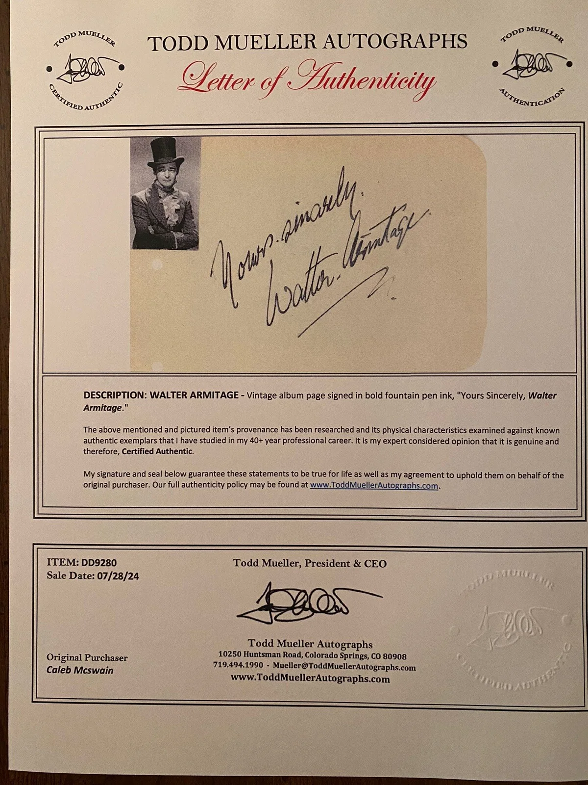 Walter Armitage — Walter Armitage Signed Autographed Card w/ COA Great Expectations British Agent, image 3