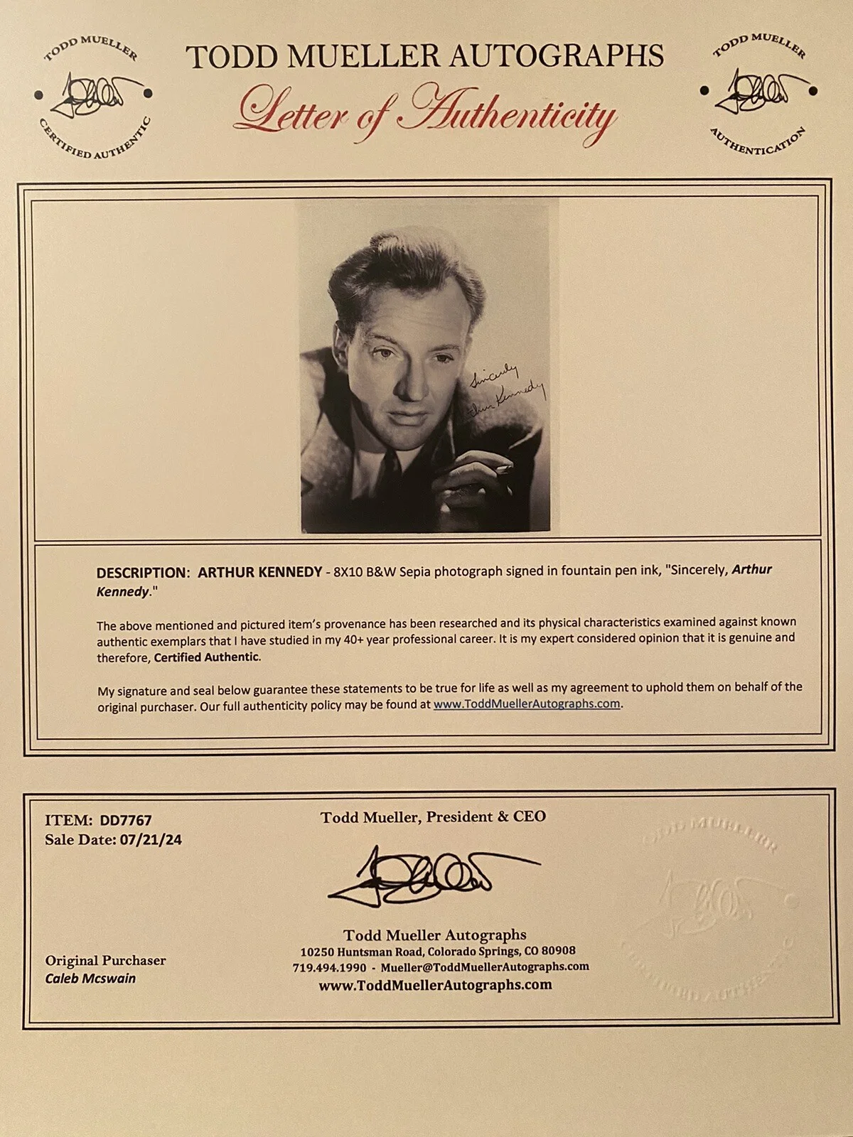 Arthur Kennedy — Arthur Kennedy Signed Autographed Photo With COA Elmer Gantry High Sierra RARE, изображение 4