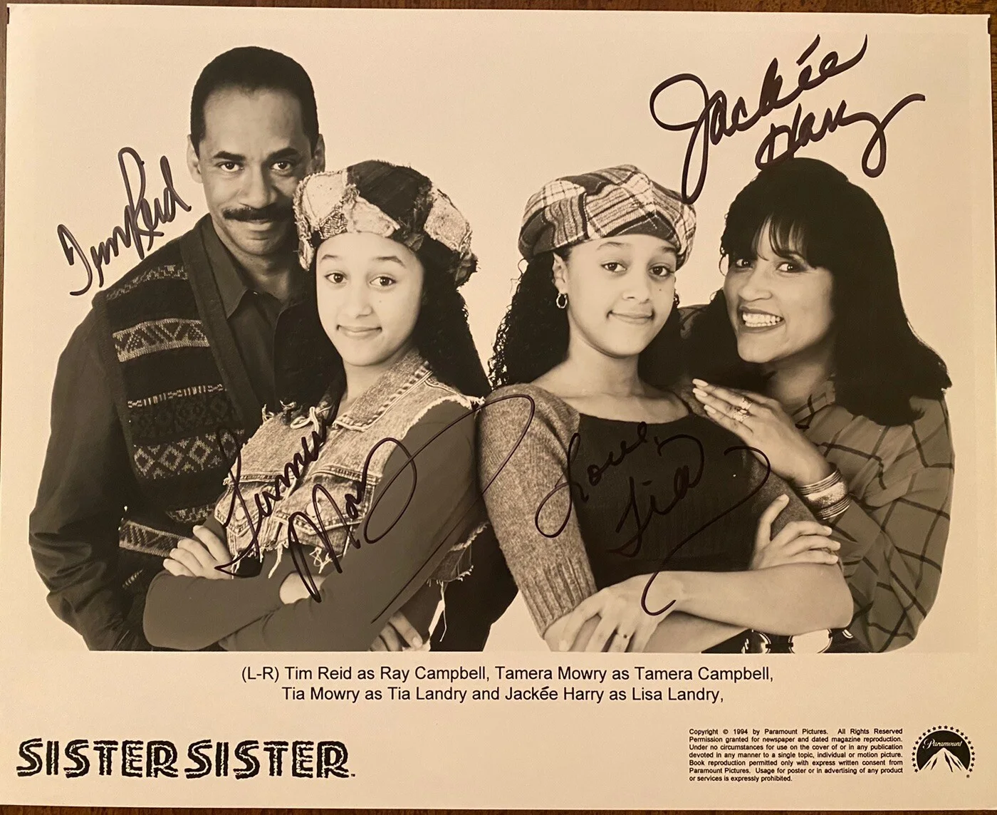 Tia Mowry, Tamera Mowry, Jackee Harry, Tim Reid — Sister Sister Cast Signed Autographed Photo All 4 w/ COA Tia Tamera Mowry ETC.