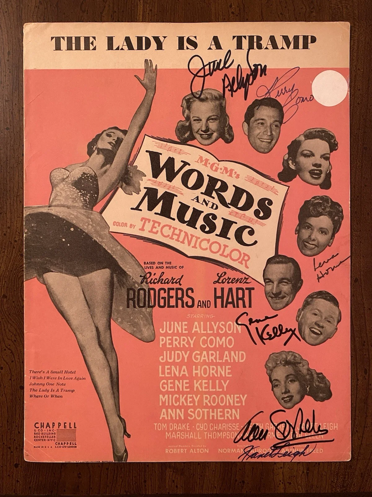 Gene Kelly, June Allyson, Perry Como, Ann Sothern, Etc — Words And Music Vintage Sheet Music Cast Signed Autographed By 6 With COA RARE