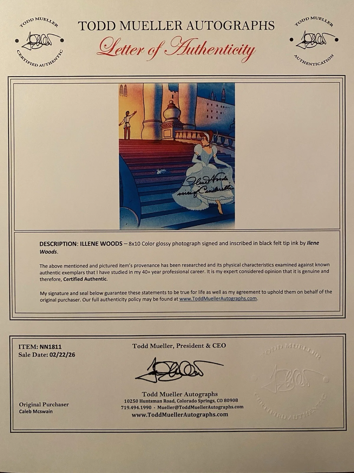 Ilene Woods — Ilene Woods Signed Autographed 10x8 Cinderella Photo With COA Disney Voice Actre, изображение 4