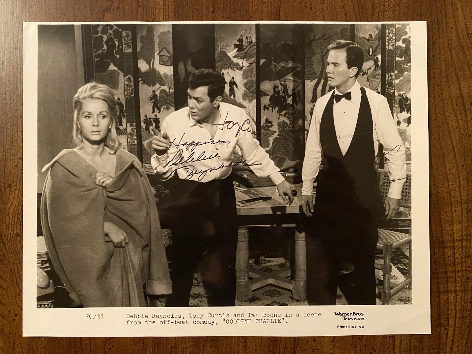 Pat Boone, Debbie Reynolds, Tony Curtis — Goodbye Charlie Cast Signed Autographed Photo w/ COA Pat Boone Debbie Reynolds