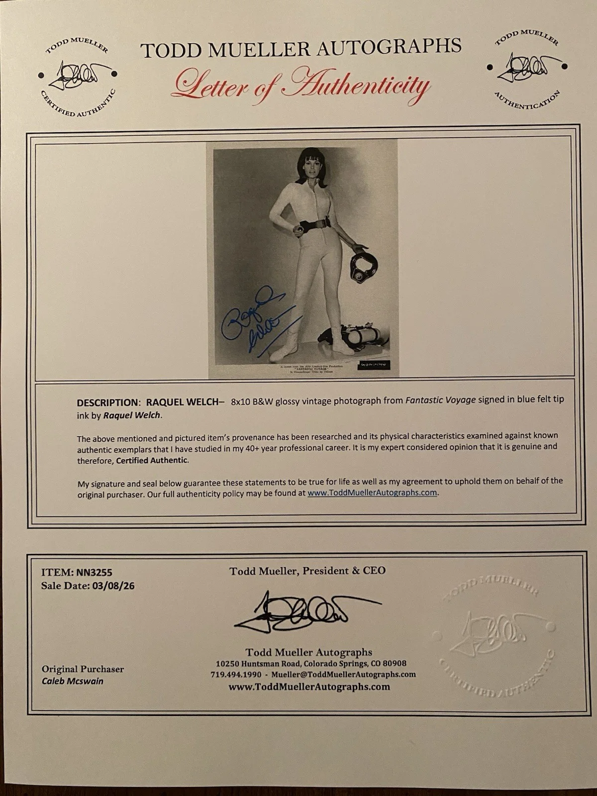Raquel Welch — Raquel Welch Signed Autographed Vintage Photo With COA Fantastic Voyage NICE, image 4