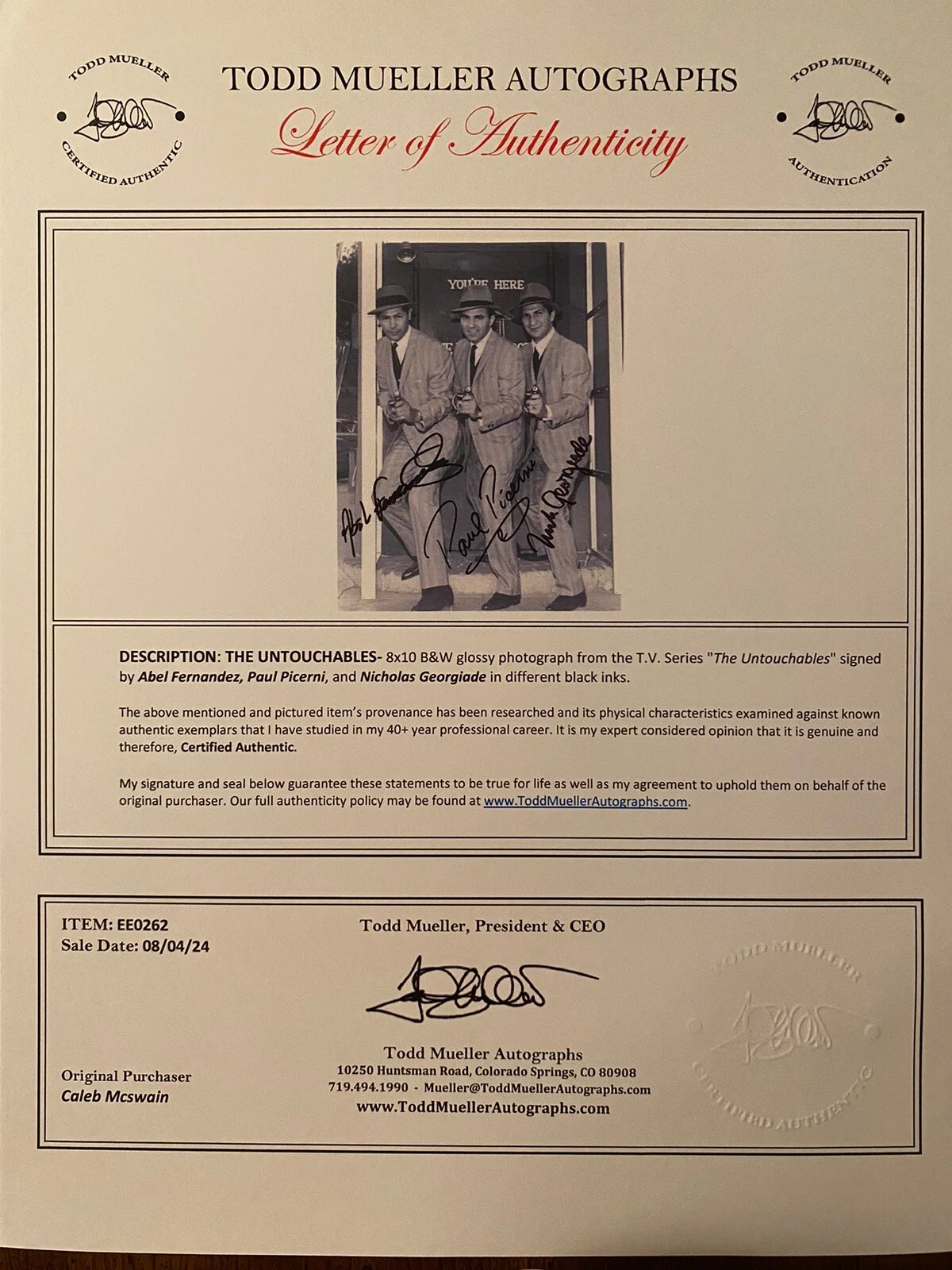 Paul Picerni, Abel Fernandez, Nicholas Georgiade — The Untouchables Cast Signed Autographed Photo By 3 With COA, image 5