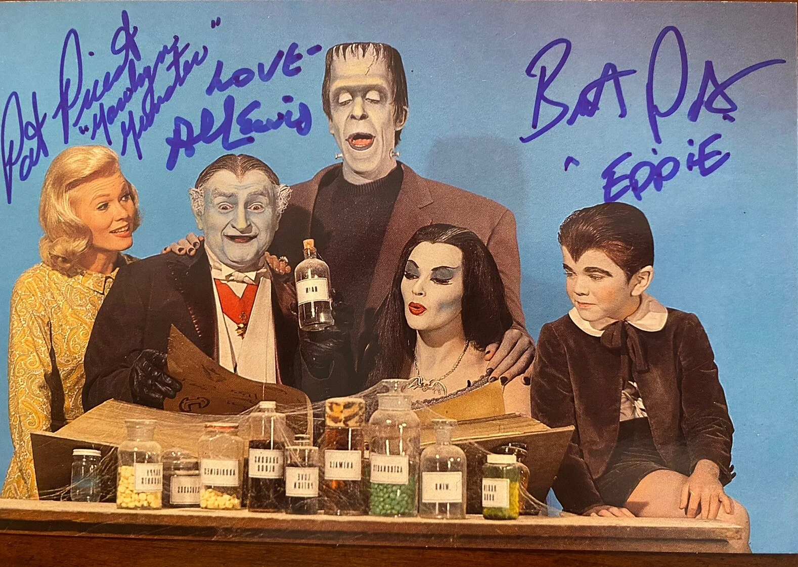 Al Lewis, Pat Priest, Butch Patrick — The Munsters Cast Signed Autographed Postcard By 3 With COA Priest Lewis Patrick
