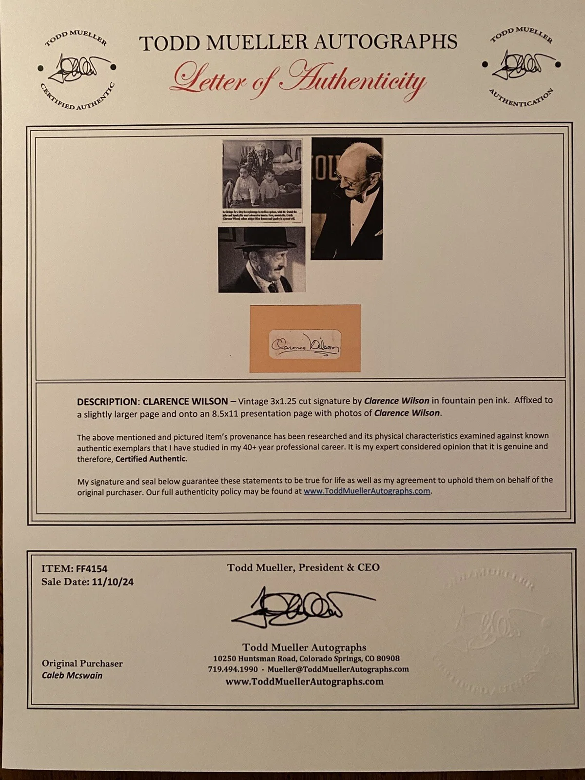 Clarence Wilson — Clarence Wilson Signed Autographed Card With COA You Can’t Take It With You RARE, изображение 4