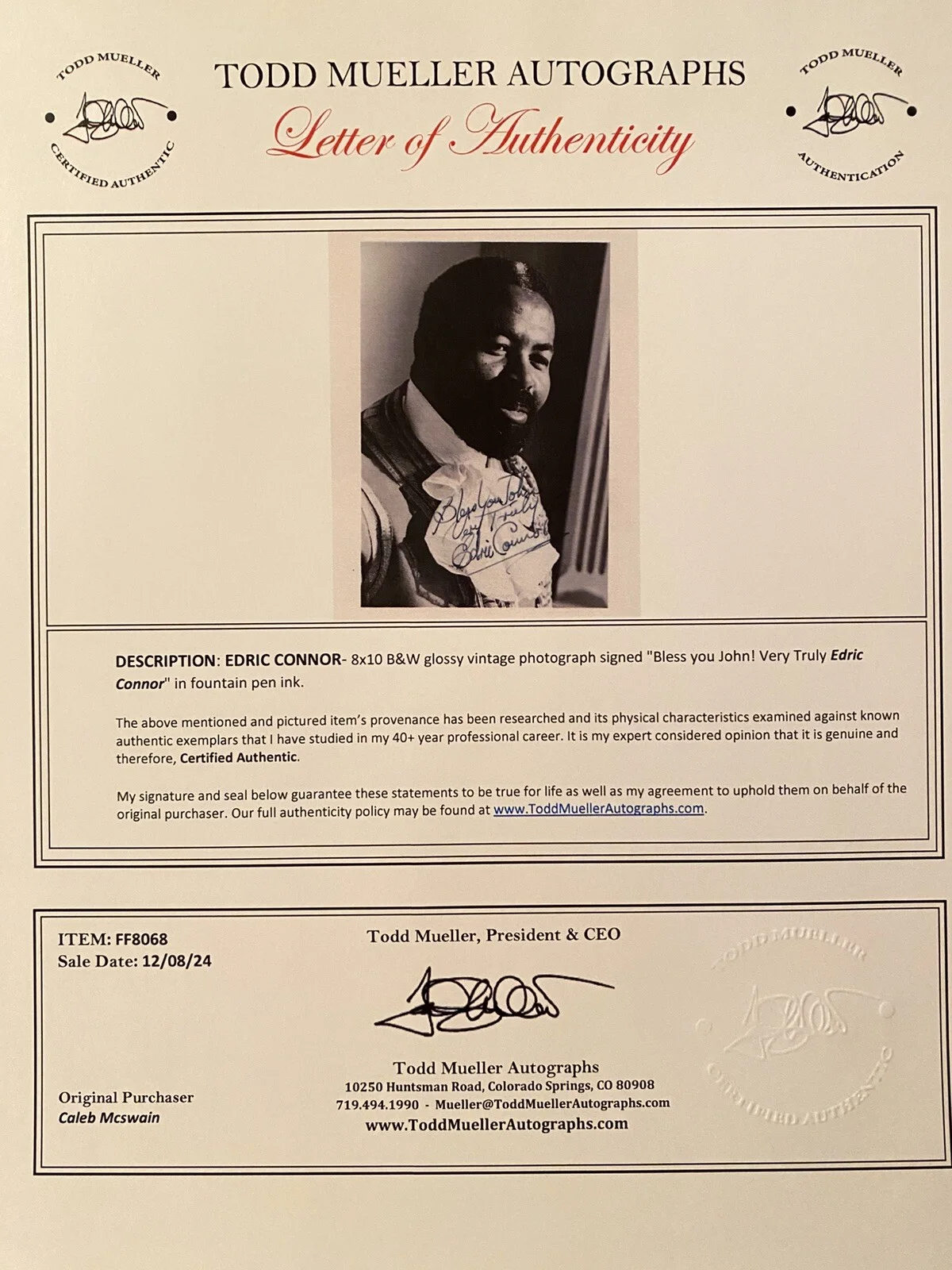 Edric Connor — Edric Connor Signed Autographed Photo With COA King Of Kings The Vikings RARE, изображение 3