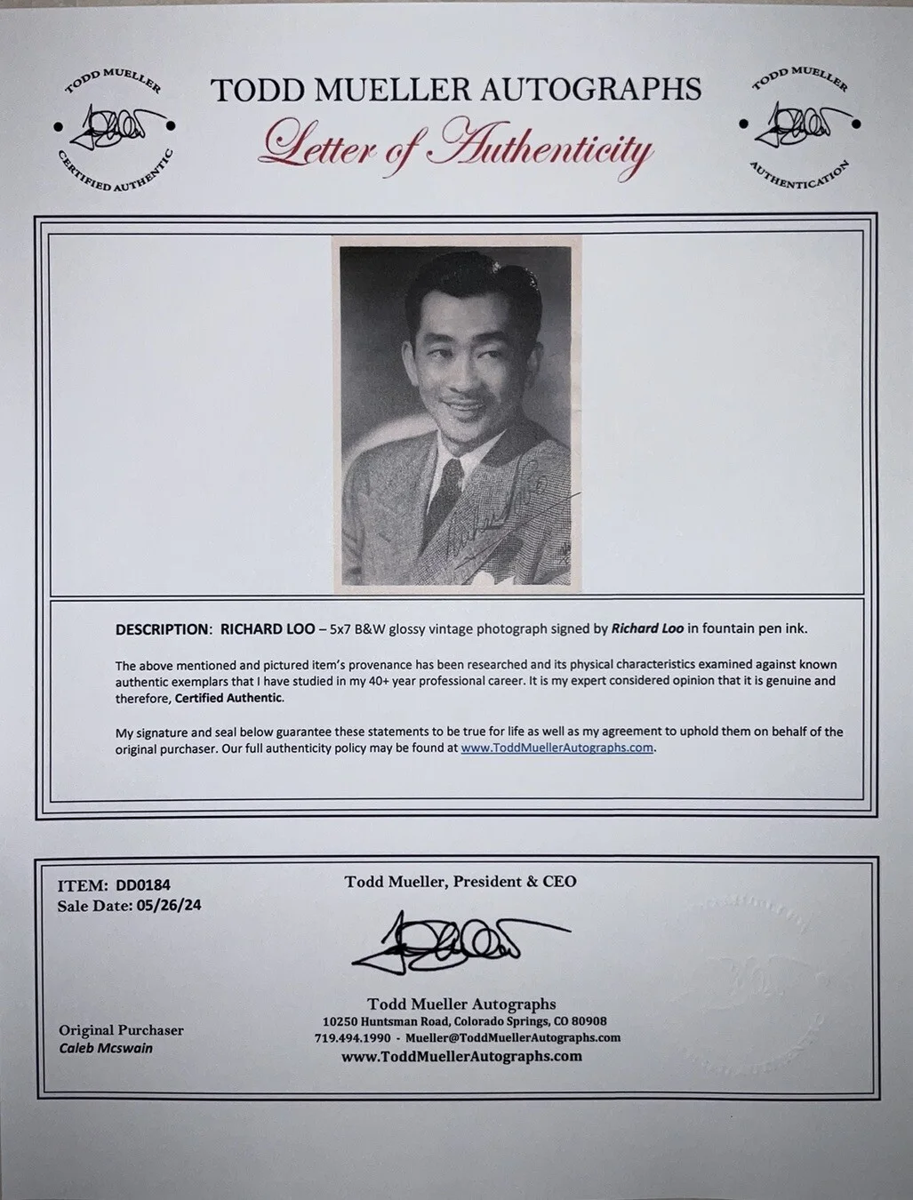 Richard Loo — Richard Loo Signed Autographed Photo Bonanza Bewitched Hawaii Five O With COA, image 3