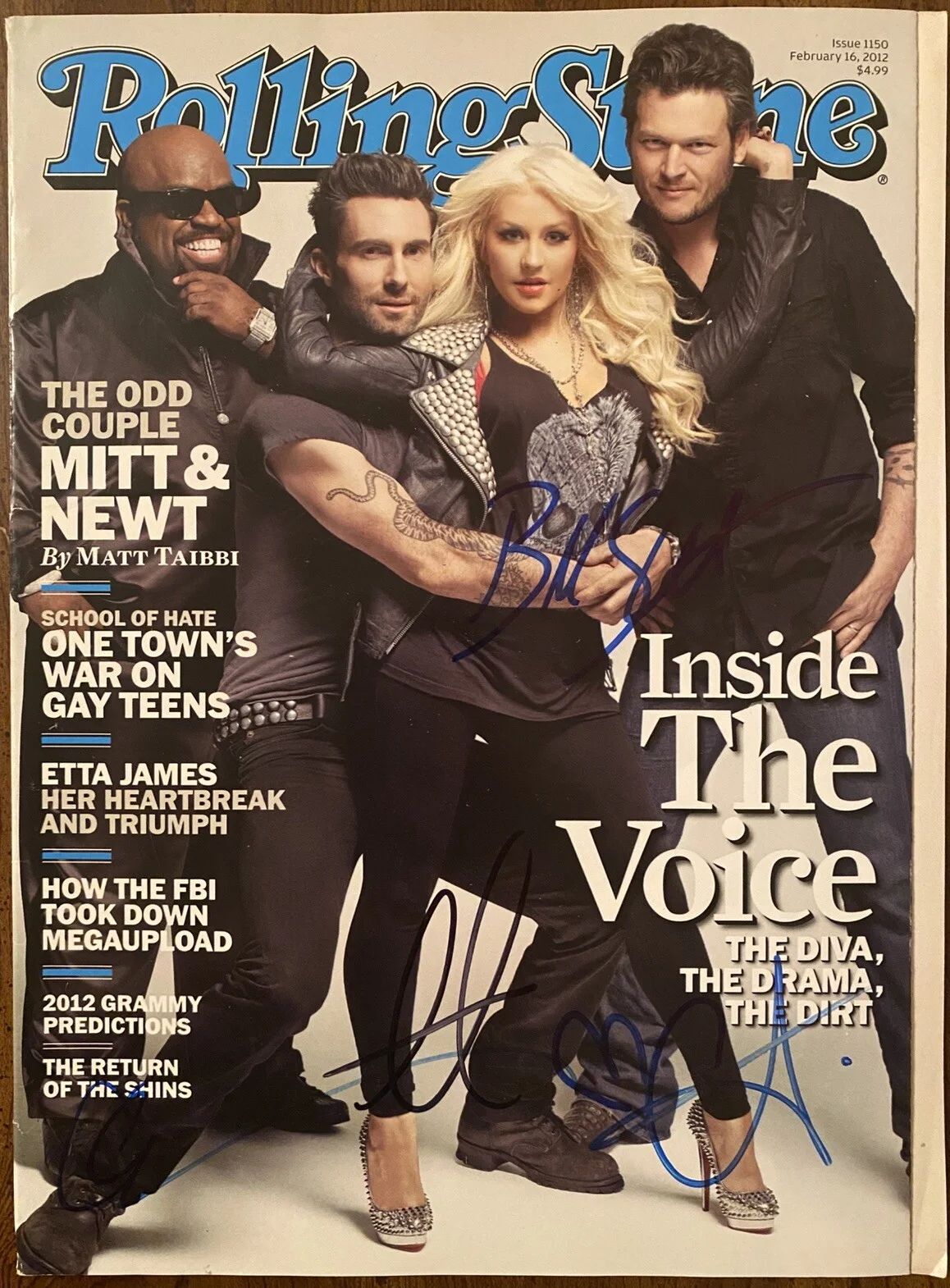 Blake Shelton, Ceelo Green, Adam Levine, Christina Aguilera — The Voice Cast Signed Autographed Rolling Stone Full Magazine With COA All 4