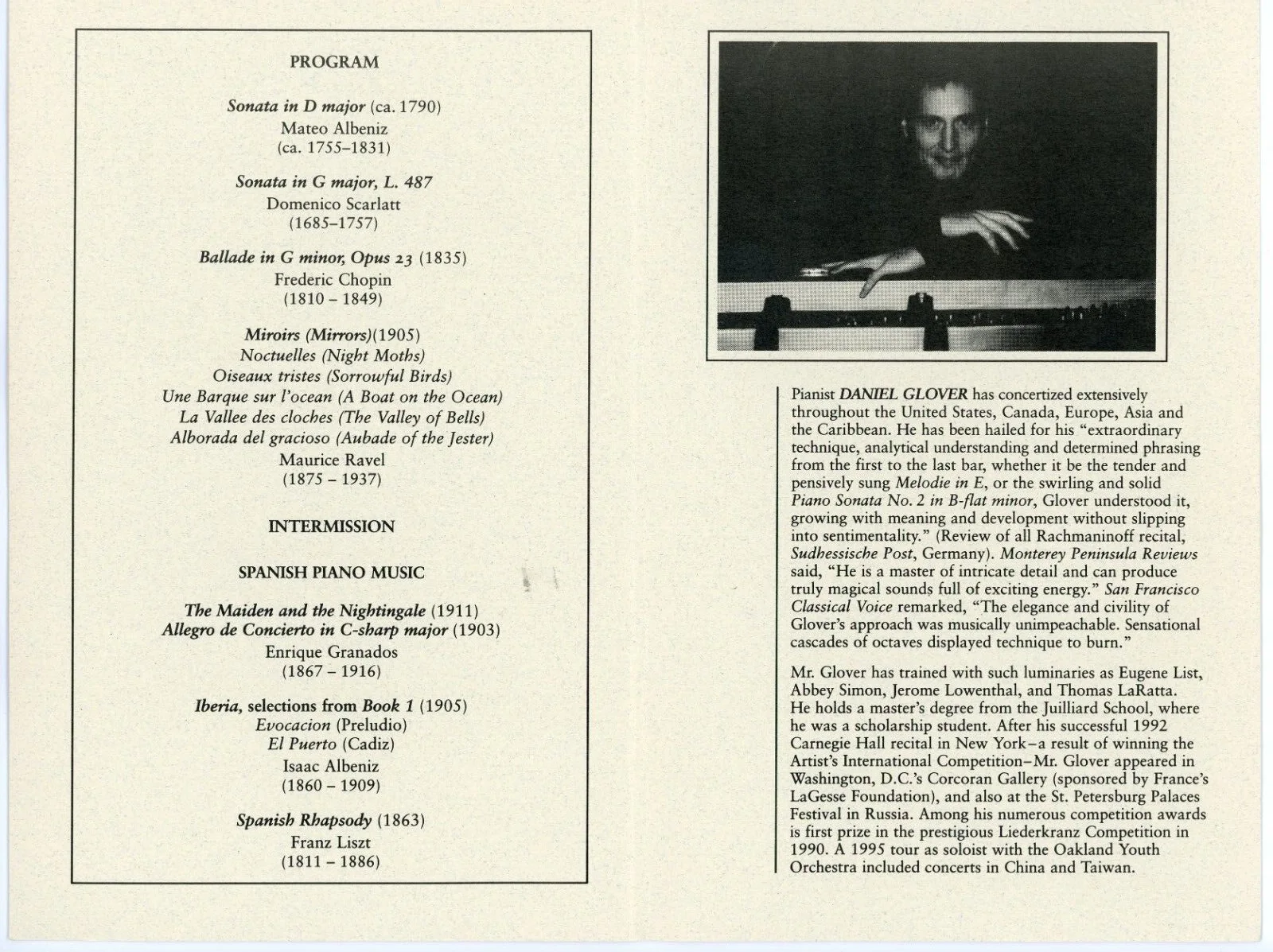 Daniel Glover [Pianist] 2002 Concert Program Autographed (Auto / NO COA) Piano, image 4
