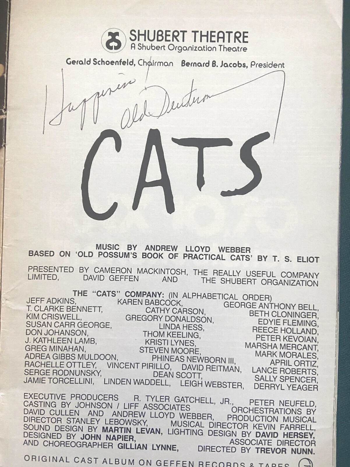 Shubert Theatre Cats Program Signed George Anthony Bell Old Deuteronomy Theater, image 3