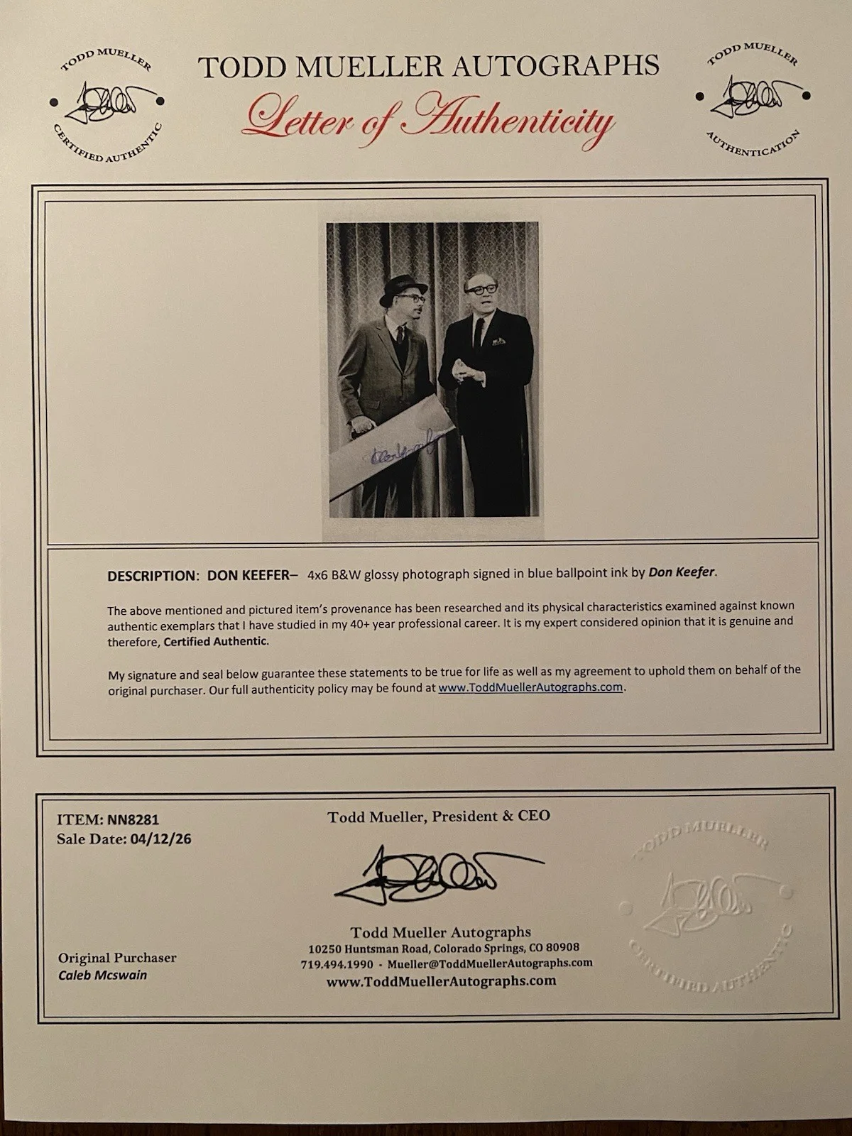 Don Keefer — Don Keefer Signed Autographed Photo w Jack Benny With COA The Jack Benny Program, image 4