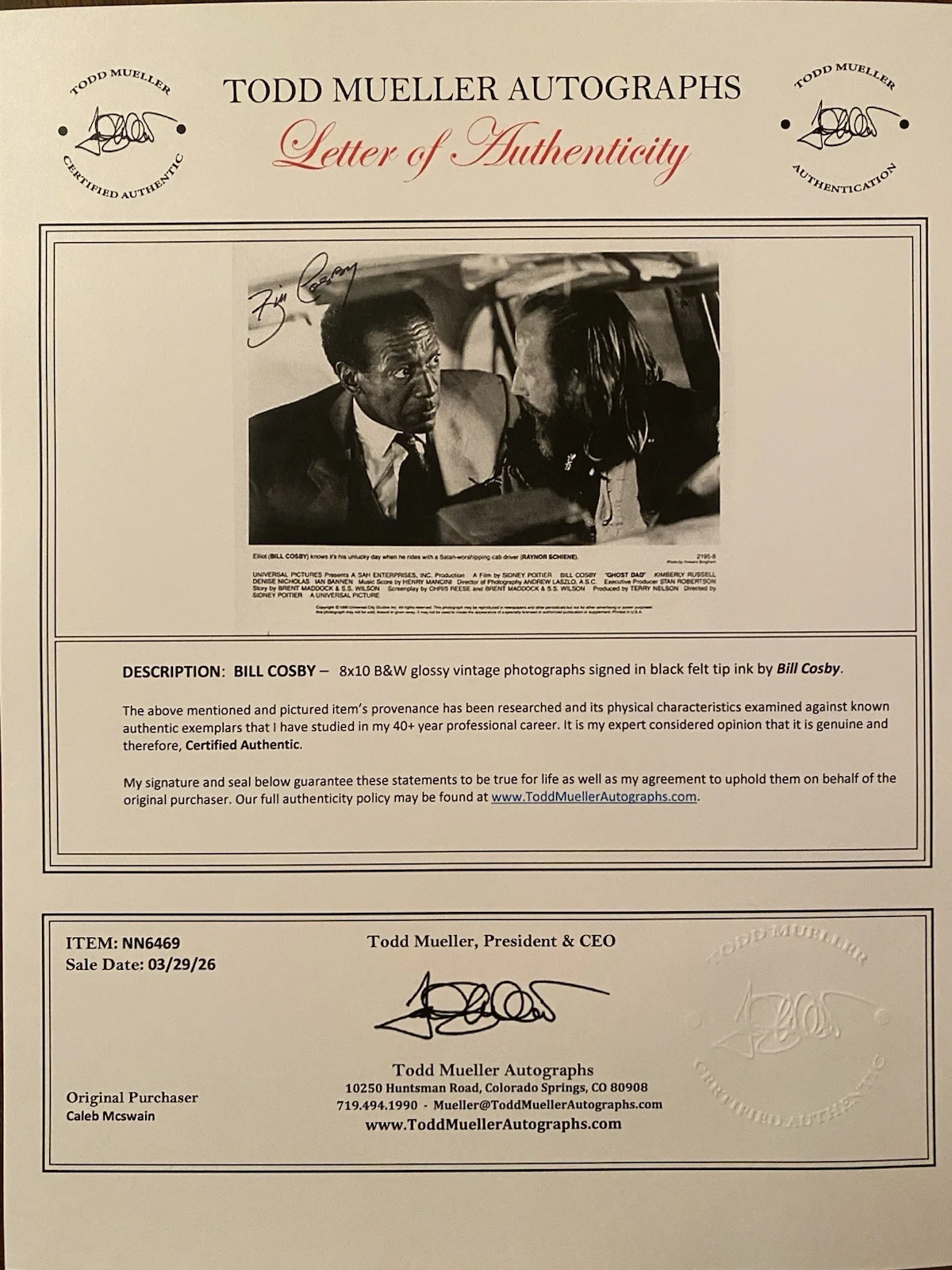 Bill Cosby — Bill Cosby Signed Autographed Photo With COA Ghost Dad, image 4