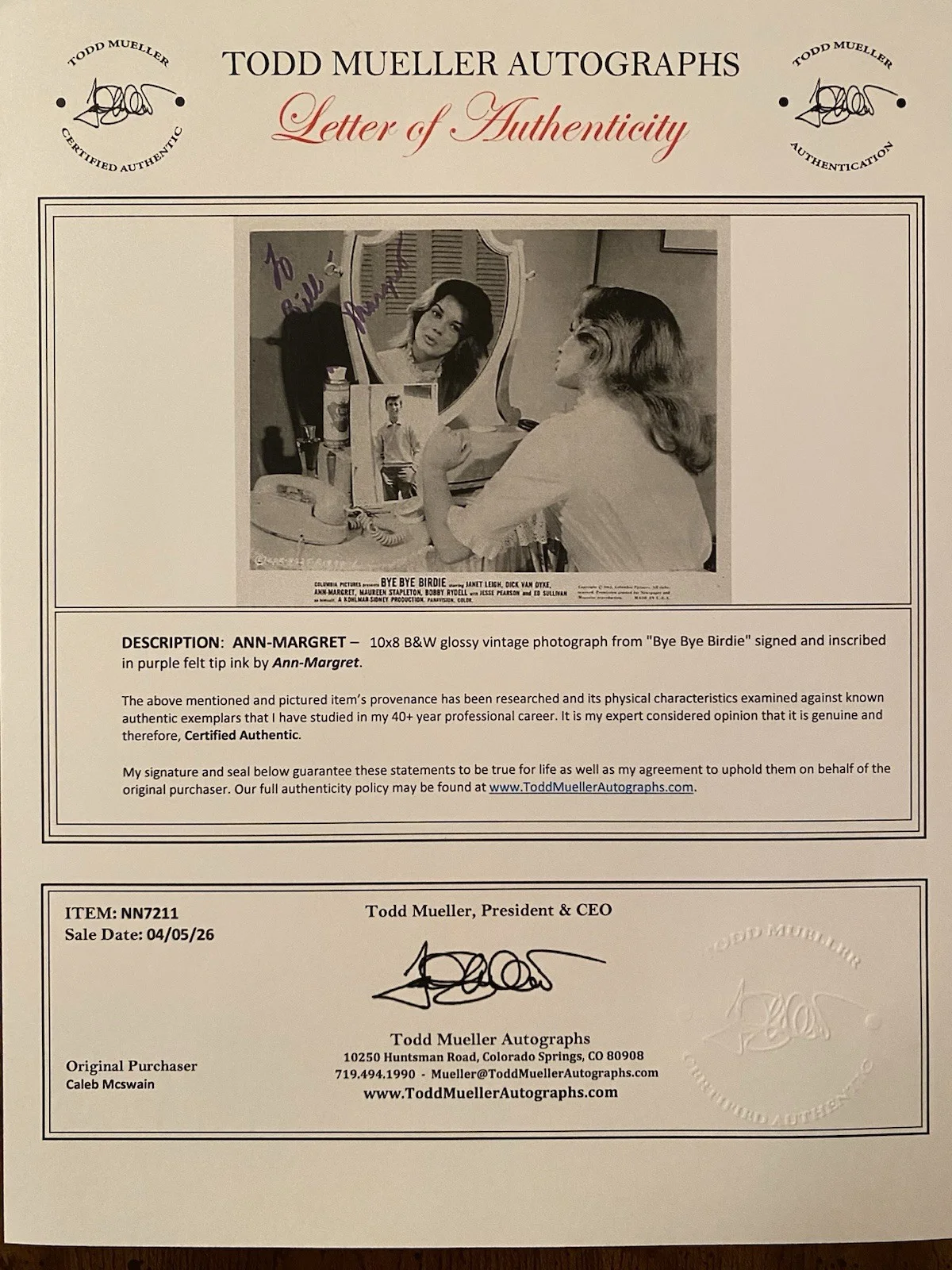 Ann Margret, Ann-Margret — Ann-Margret Ann Margret Signed Autographed Vintage Photo With COA Bye Bye Birdie, image 4