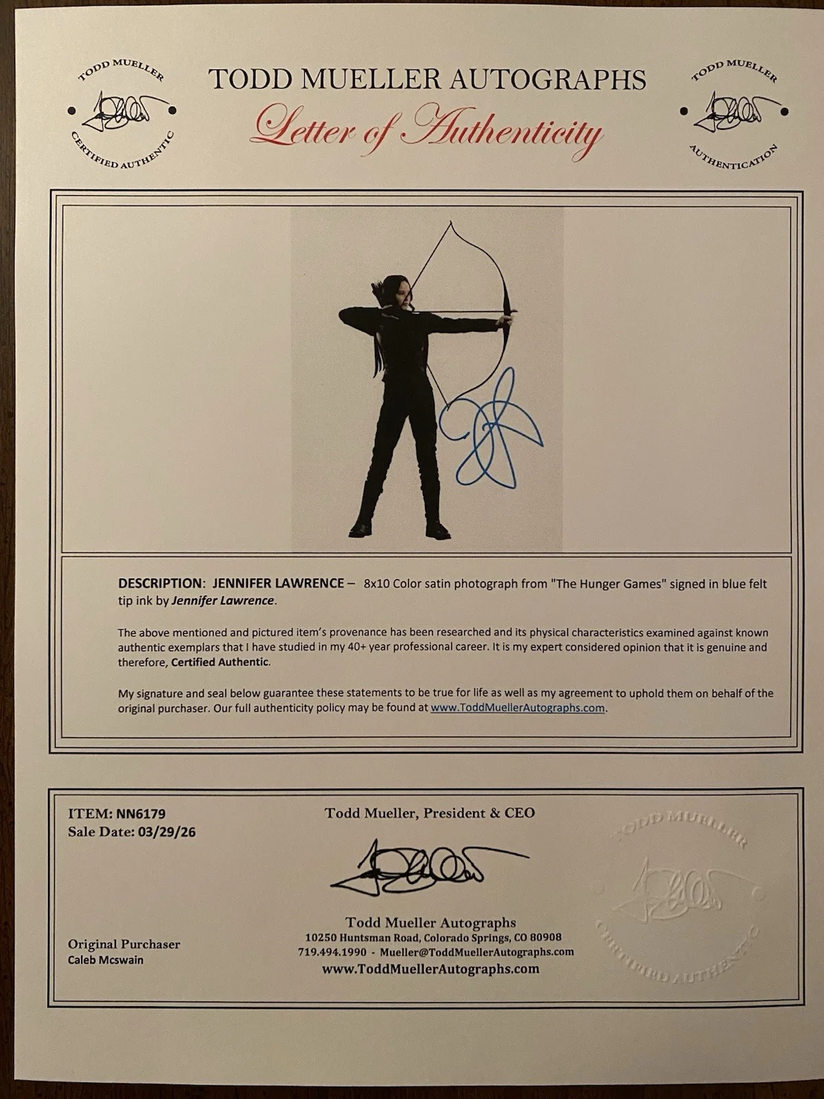 Jennifer Lawrence — Jennnifer Lawrence Signed Autographed Photo With COA The Hunger Games Katniss, изображение 4