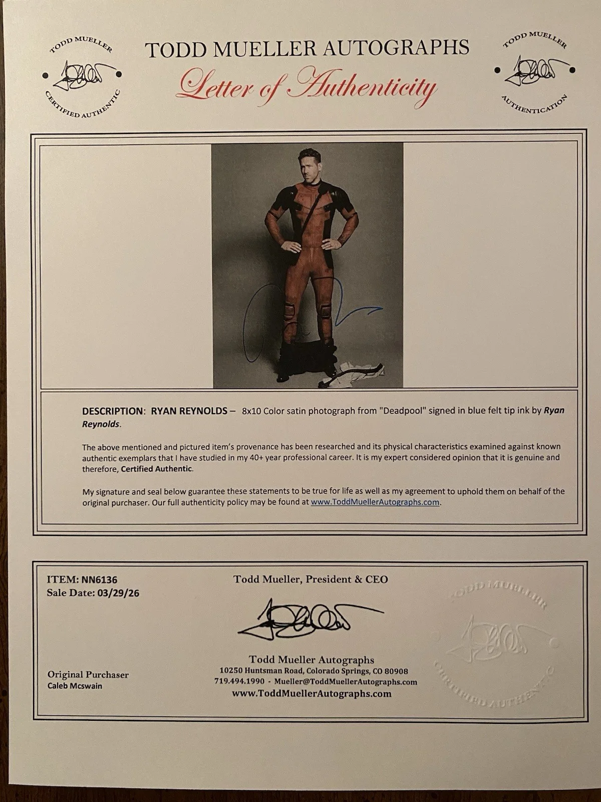 Ryan Reynolds — Ryan Reynolds Signed Autographed Photo With COA Deadpool Unmasked, image 4