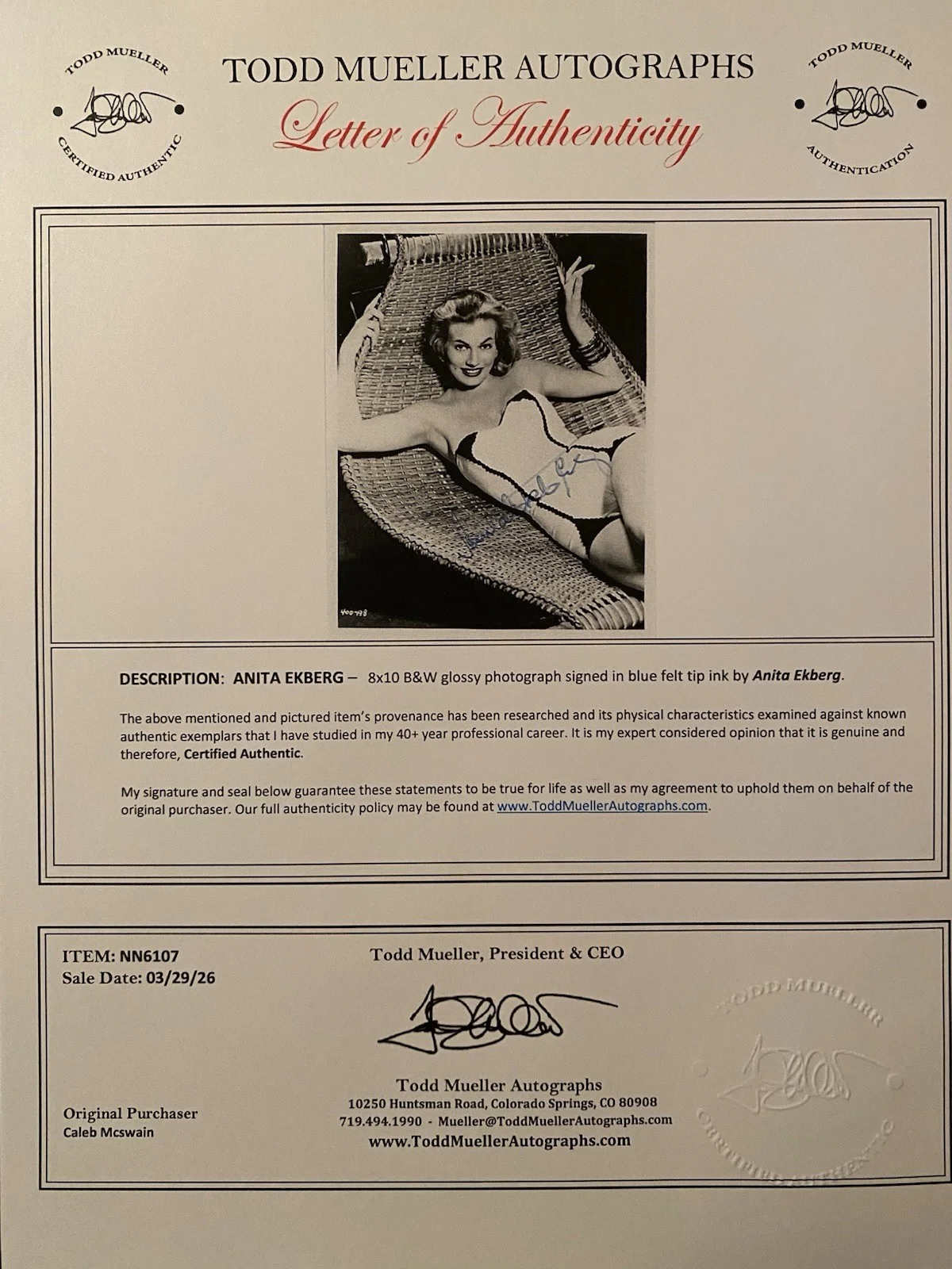 Anita Ekberg — Anita Ekberg Signed Autographed Photo With COA La Dolce Vita Artists And Models, изображение 4