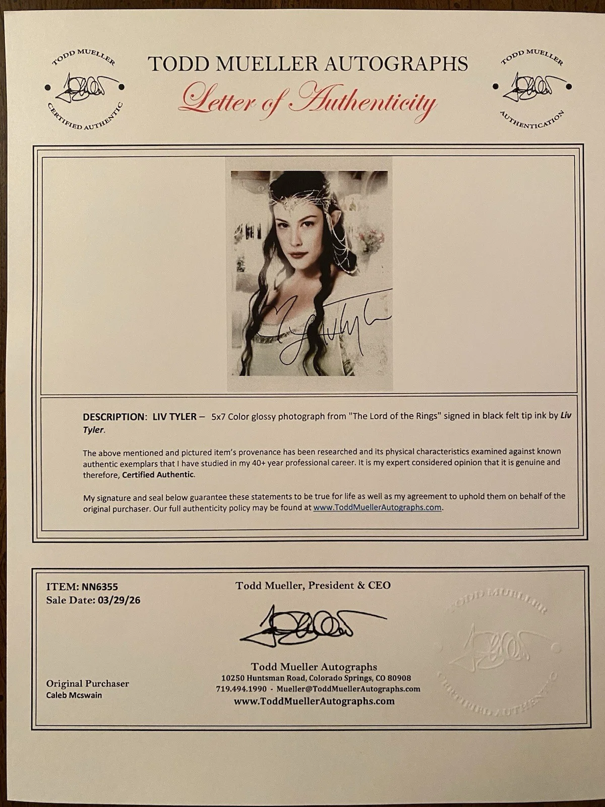 Liv Tyler — Liv Tyler Signed Autographed Photo With COA The Lord Of The Rings Arwen, изображение 4