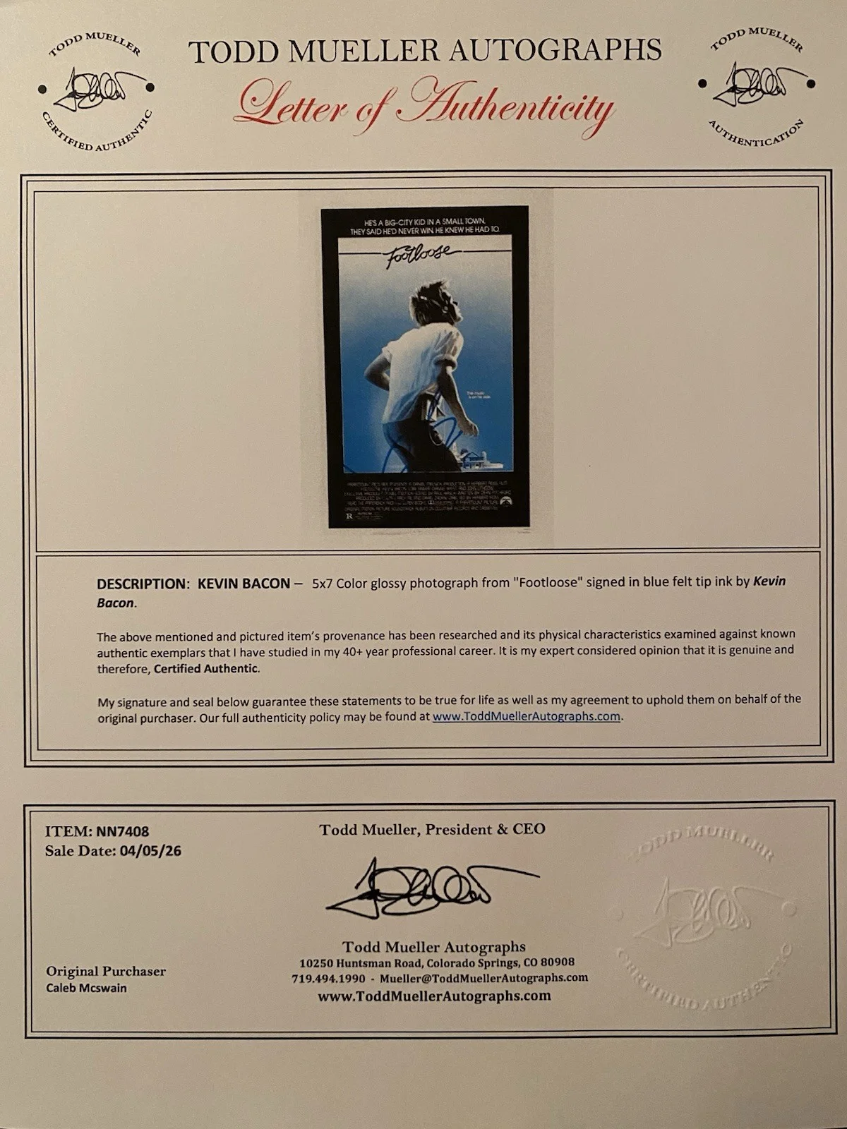 Kevin Bacon — Kevin Bacon Signed Autographed Photo With COA Footloose, image 4