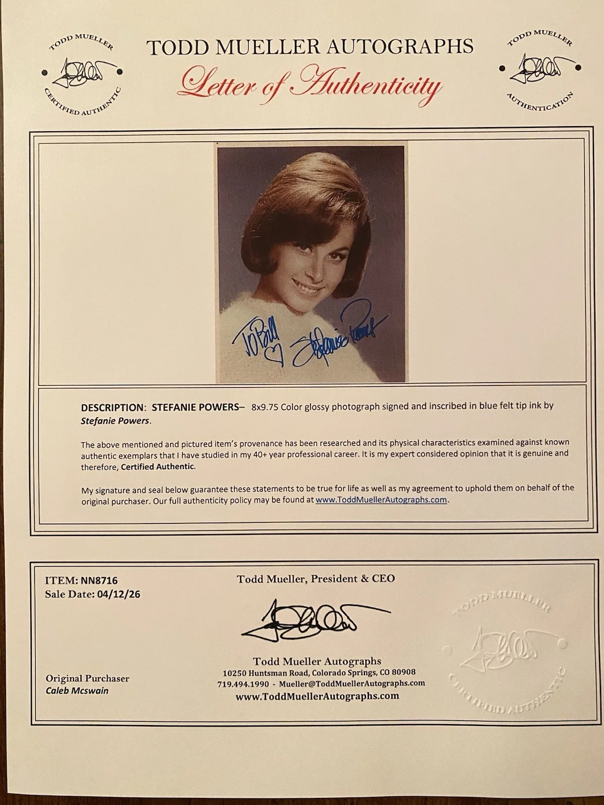 Stefanie Powers — Stefanie Powers Signed Autographed Photo With COA McClintock Stagecoach Boatniks, image 4