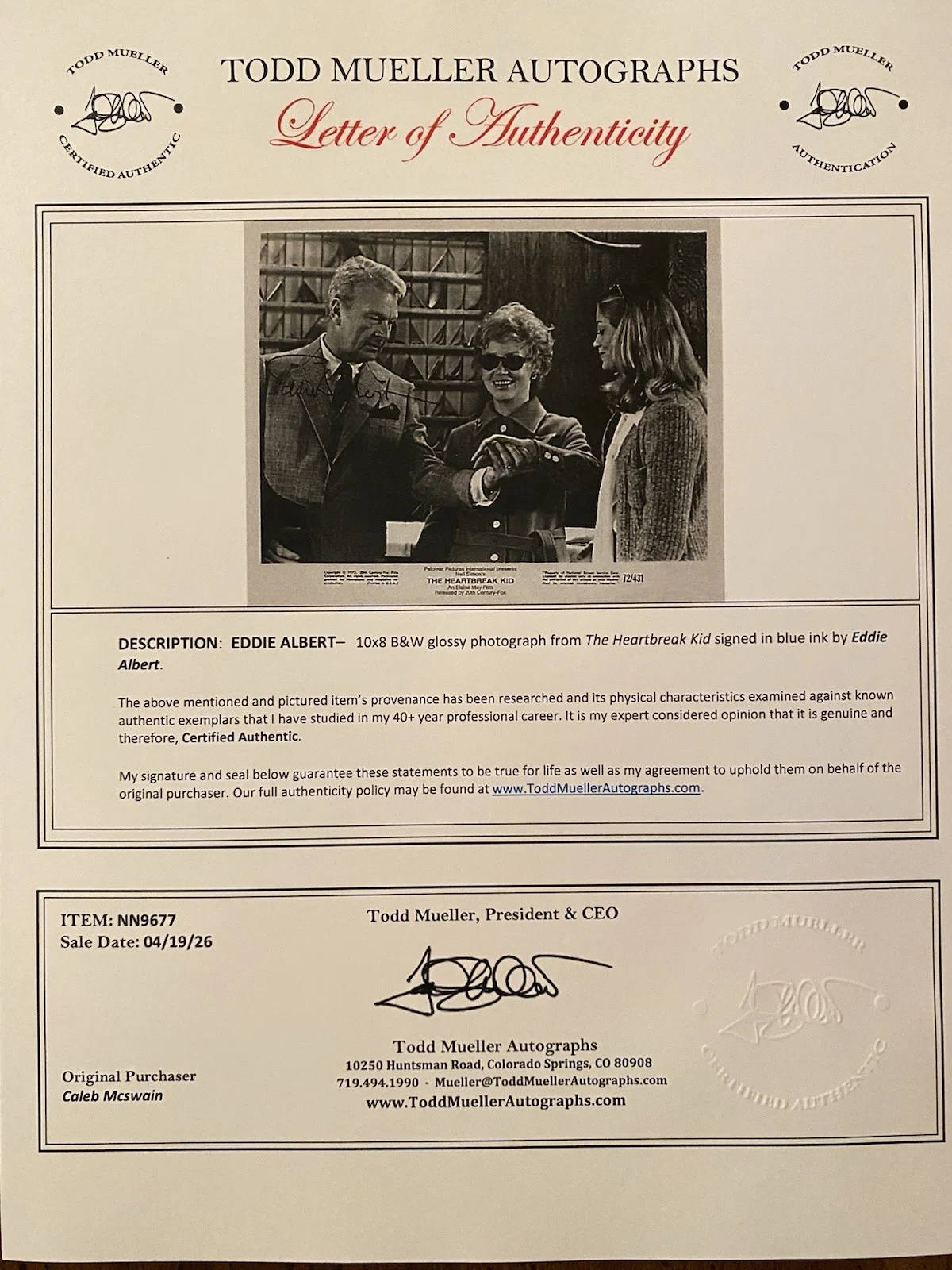 Eddie Albert — Eddie Albert Signed Autographed 10x8 Photo With COA The Heartbreak Kid, изображение 4