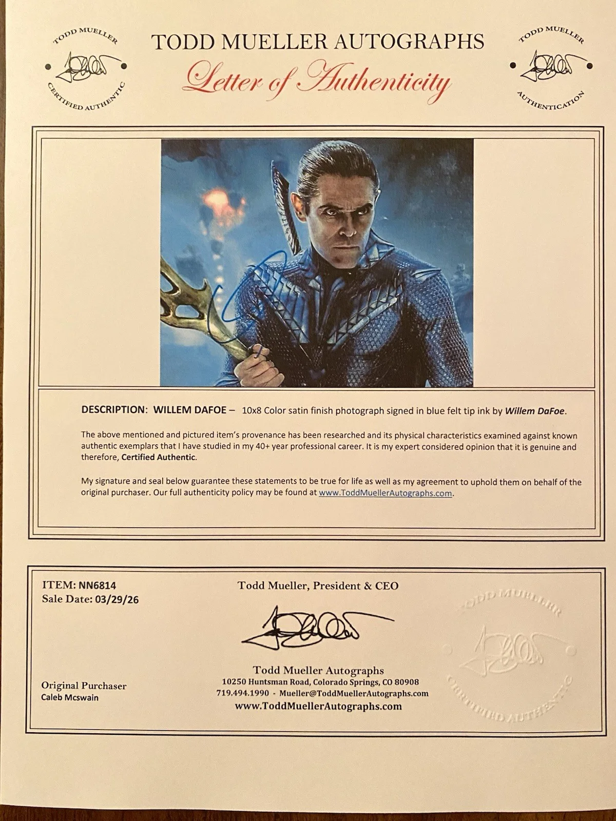 Willem Dafoe — Willem Dafoe Signed Autographed Aquaman Photo With COA, изображение 4
