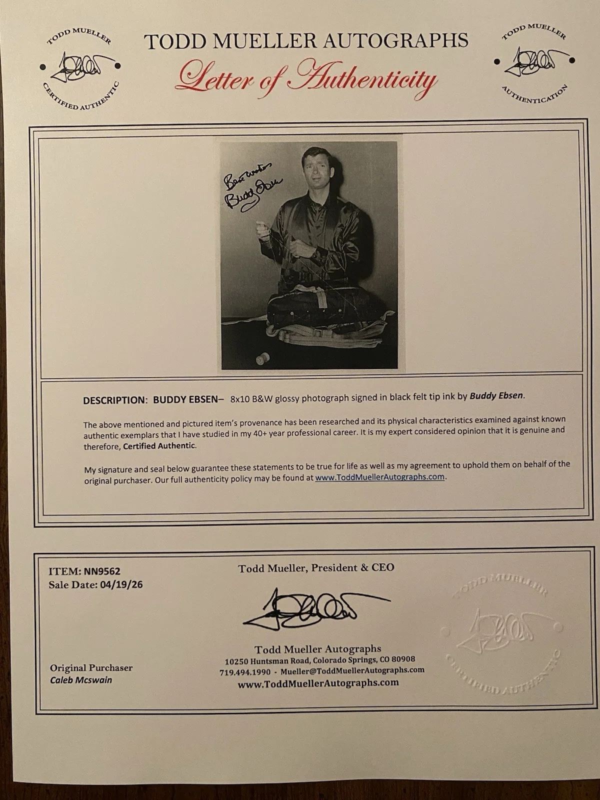 Buddy Ebsen — Buddy Ebsen Signed Autographed 8x10 Photo With COA Parachute Battalion, изображение 4