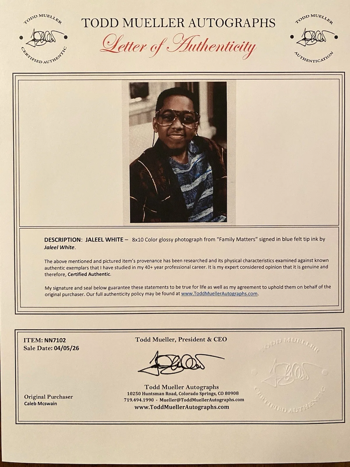 Jaleel White — Jaleel White Signed Autographed Photo With COA Steve Urkel Family Matters, image 4