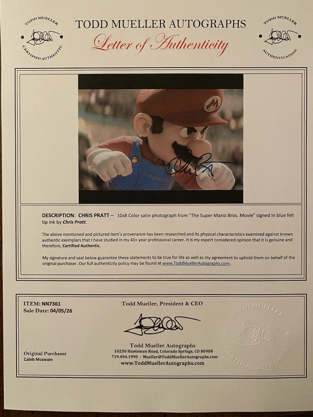 Chris Pratt — Chris Pratt Signed Autographed Photo With COA The Super Mario Brothers Movie, изображение 4