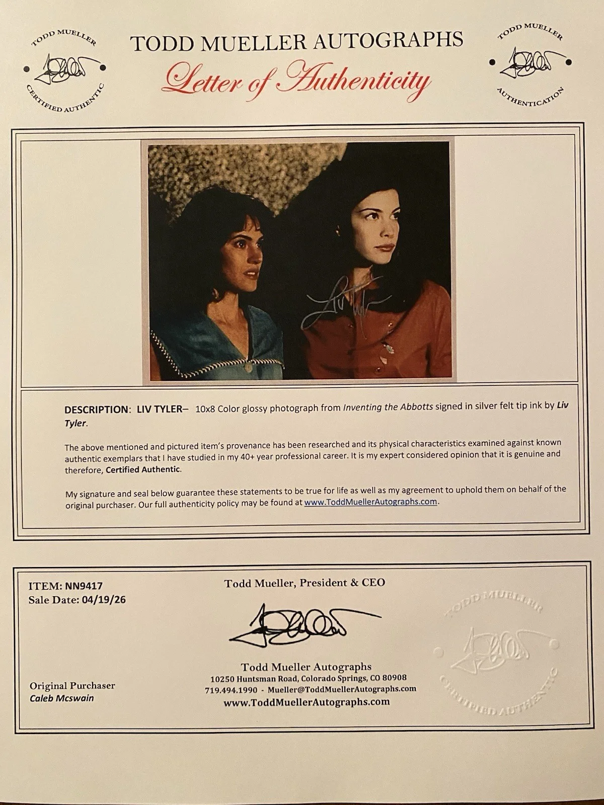Liv Tyler — Liv Tyler Signed Autographed 10x8 Photo With COA Inventing The Abbotts, image 4