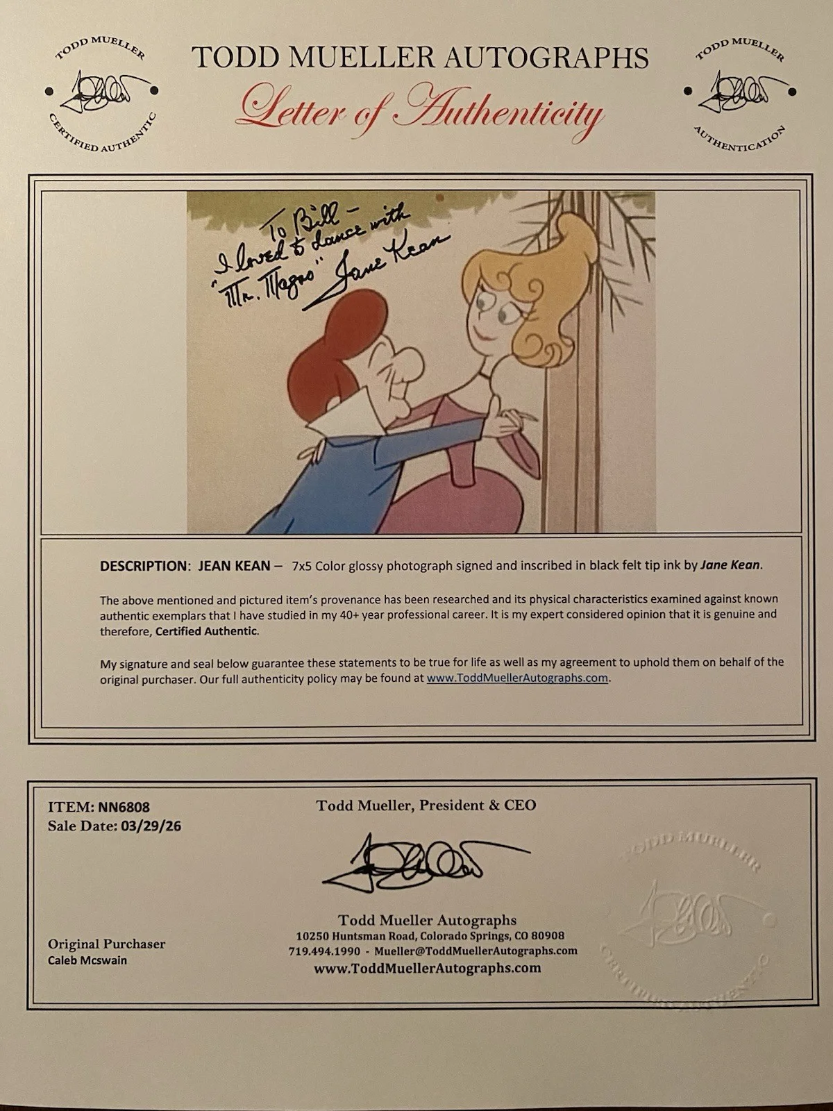 Jane Kean — Jane Kean Signed Autographed Photo With COA Mr Mister Magoo’s Christmas Carol, изображение 5