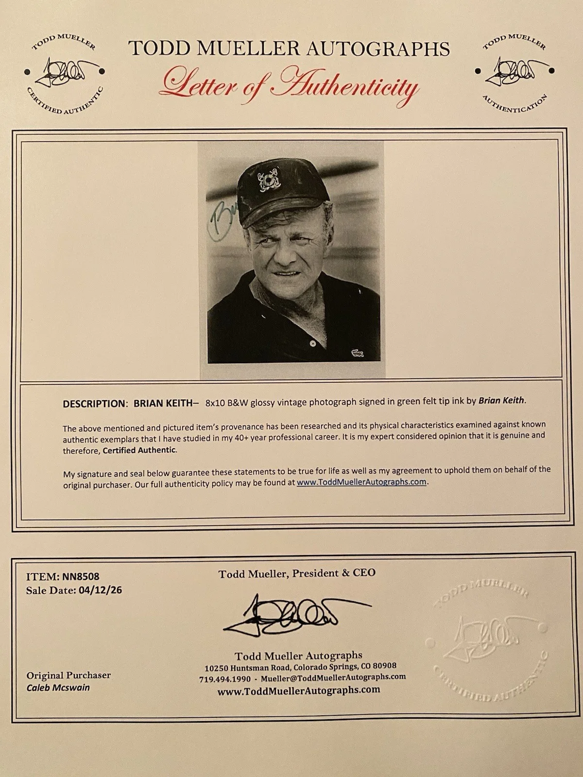 Brian Keith — Brian Keith Signed Autographed Vintage 8x10 Photo With COA Family Affair, изображение 4