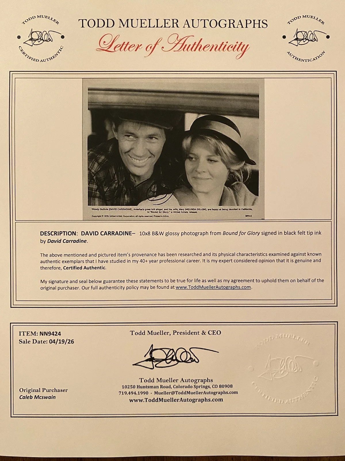 David Carradine — David Carradine Signed Autographed 10x8 Photo With COA Bound For Glory, image 4