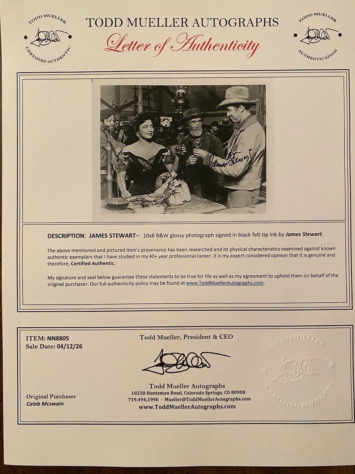 James Stewart — Jimmy James Stewart Signed Autographed Photo With COA The Far Country, изображение 4