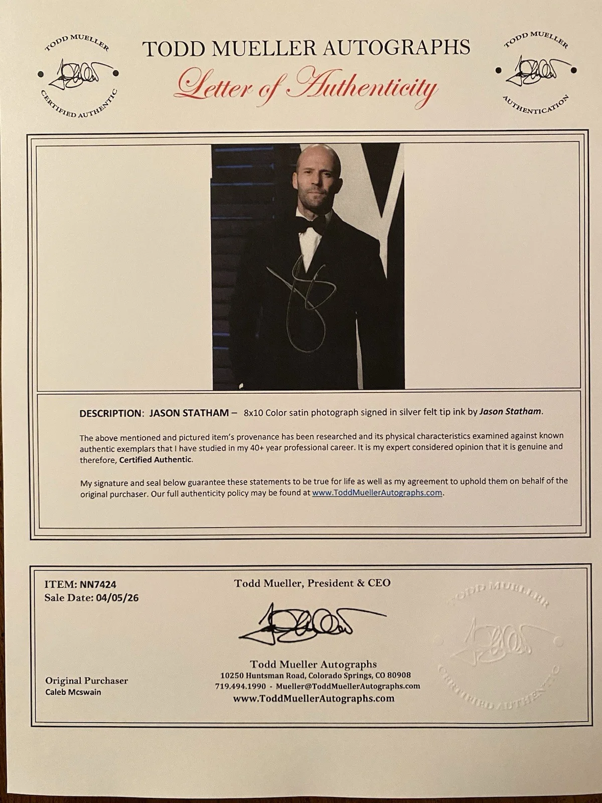 Jason Statham — Jason Statham Signed Autographed Photo With COA The Expendables Transporter Fast, image 4